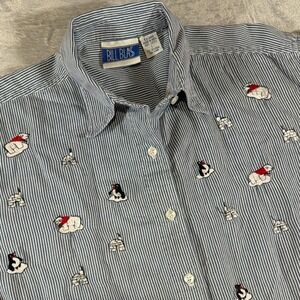 Rare 90s Vintage Bill Blass Embroidered Shirt | Blue & White Stripe | Large